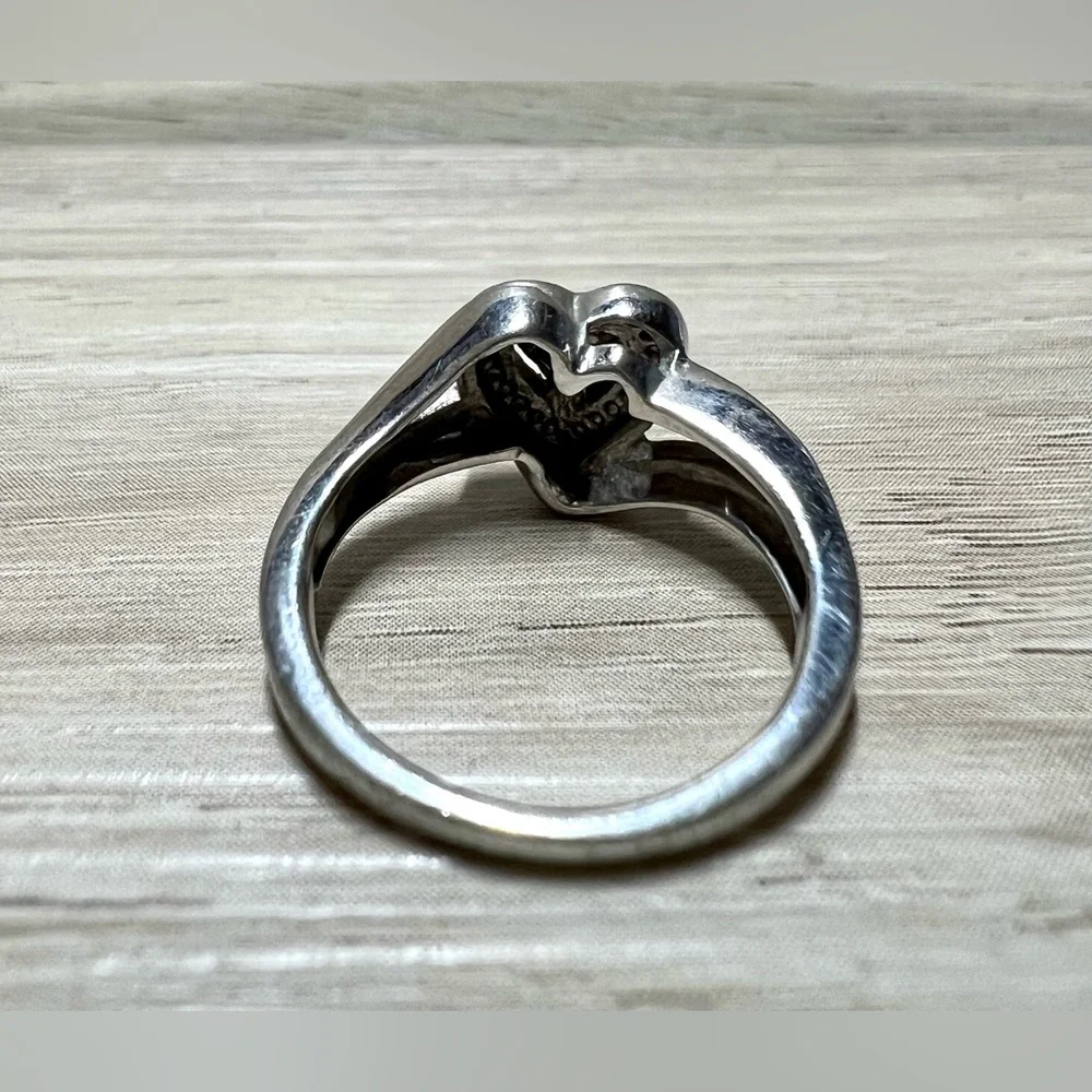 Vintage Designer Signed Sterling Silver Sapphire & Diamond Heart Ring, Size 6.5 - Picture 3 of 10